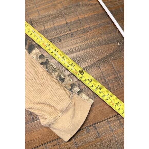 American Worker Shirt Mens XL Tan Thermal Waffle Knit Camo Trim Long Sleeve - Picture 9 of 9